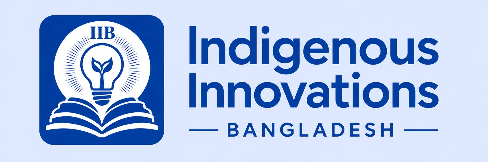 Indigenous Innovations Bangladesh logo featuring a blue icon with a light bulb, plant, and open book symbol.
