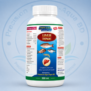 500 ml Liver Tonic bottle by Precision Agro-Aqua BD for fish and shrimp farming, designed to support liver function, immunity, growth, and overall aquatic animal health.