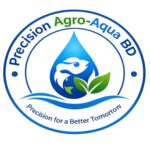 Precision Agro-Aqua BD logo featuring a water droplet containing fish and plant elements with circular blue and green branding.